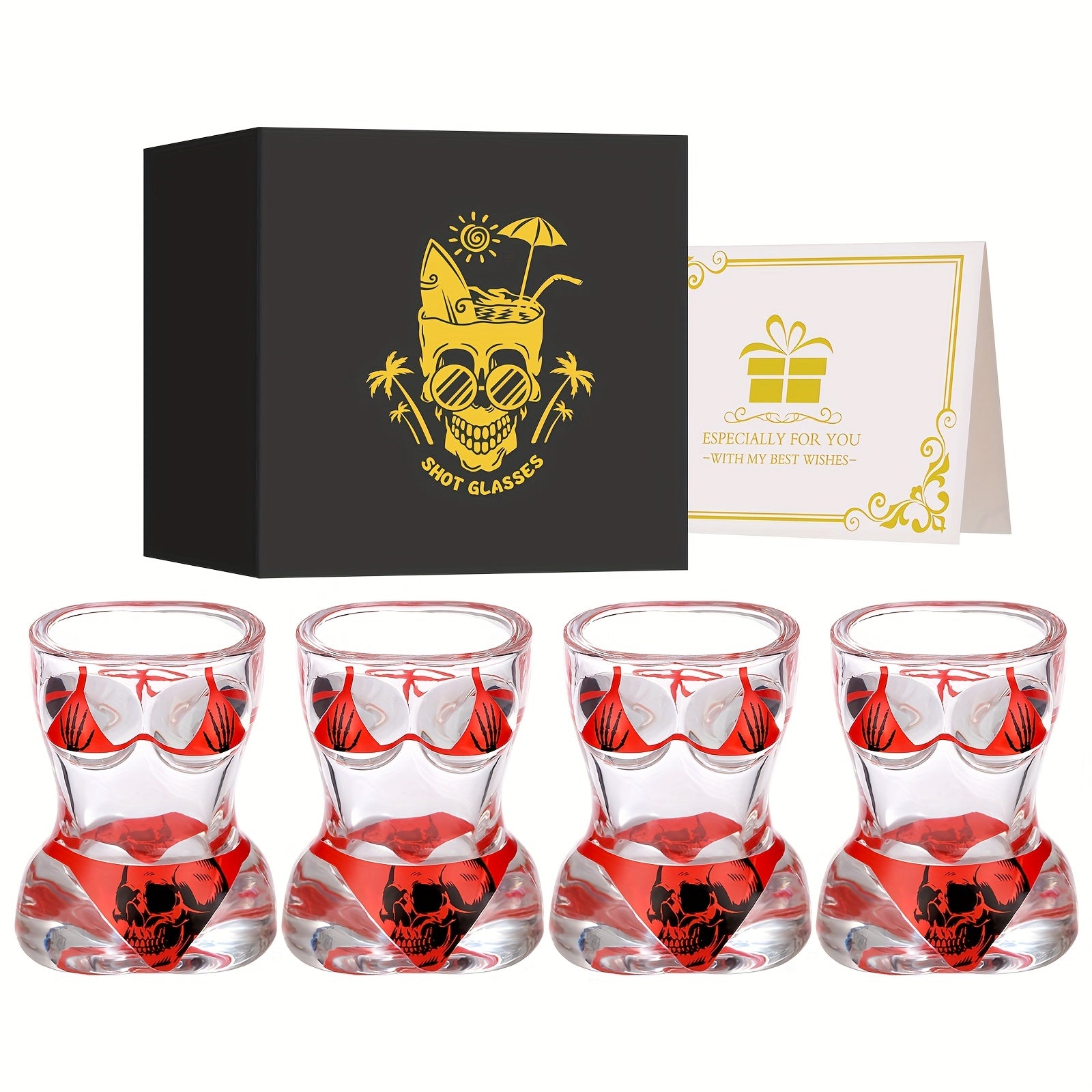 Glass Skull Style Small Wine Glasses for Muscular Men 2pcs + Bikini 2pcs + LOGO Folding Box + Greeting Card Family Bar Wide Mouth Cup Whiskey Volga Beer Wine Glass
