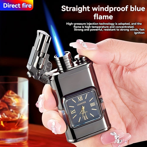 1pc, Dual-flame Creative Windproof Torch Lighter, Portable Lighter That Can Be Repeatedly Filled with Butane Gas, Retro Quartz Dial, Faucet, Eagle Head, Torch Lighter, Men's Gift, Gift Box Packaging (without Butane Gas)