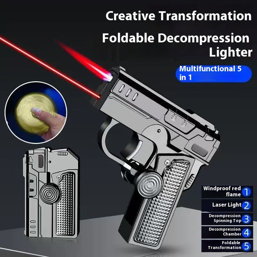 5-in-1 Multi-Function Gyro Lighter – Windproof, Refillable, Cool Spinning Top Flame