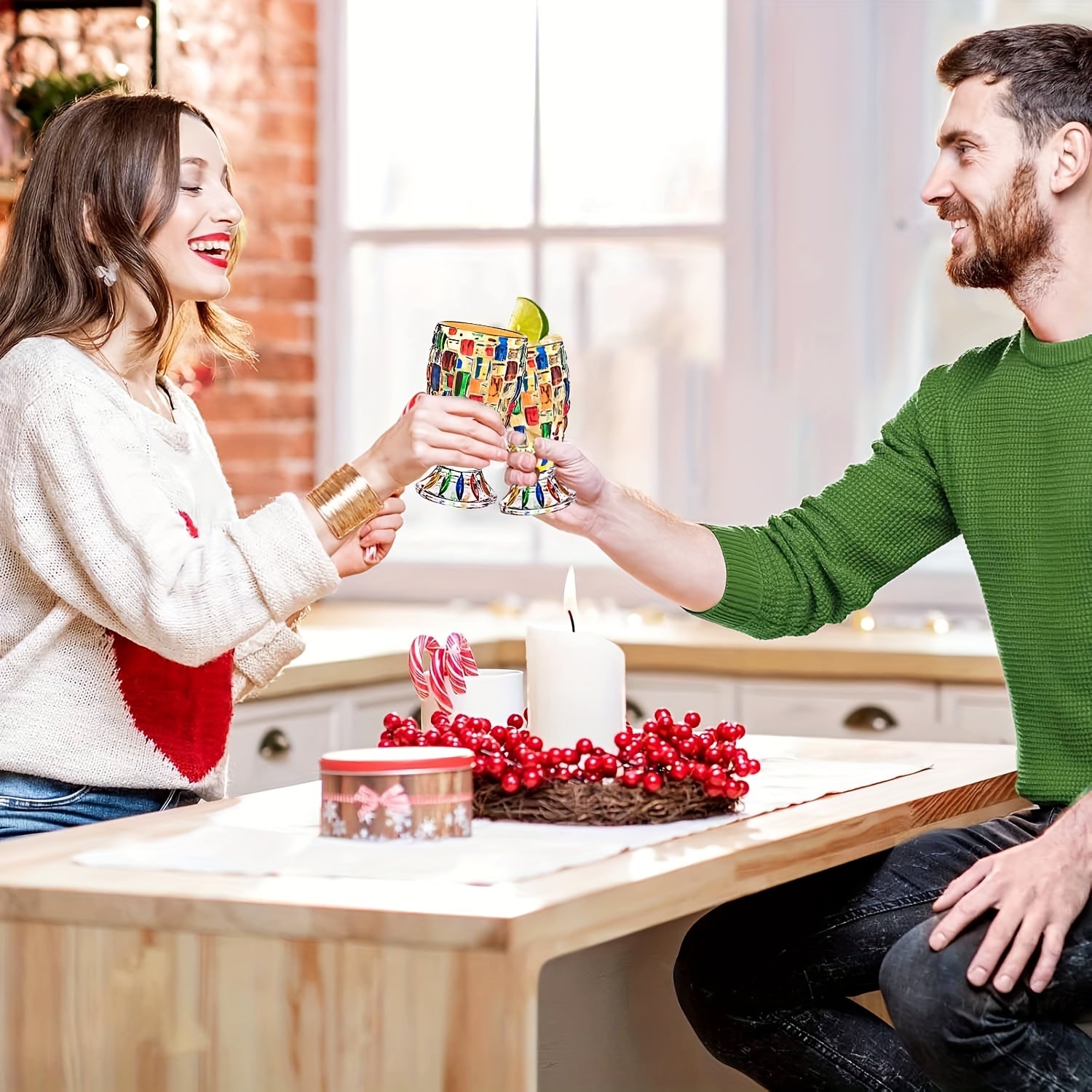 Colorful Bubbly Wine Glasses Set Of 2/6, Stem Champagne Glasses, Roostertail Glasses, Wine Glasses, Iced Tea Mugs, Heavy Duty Glasses for Christmas Valentine's Day