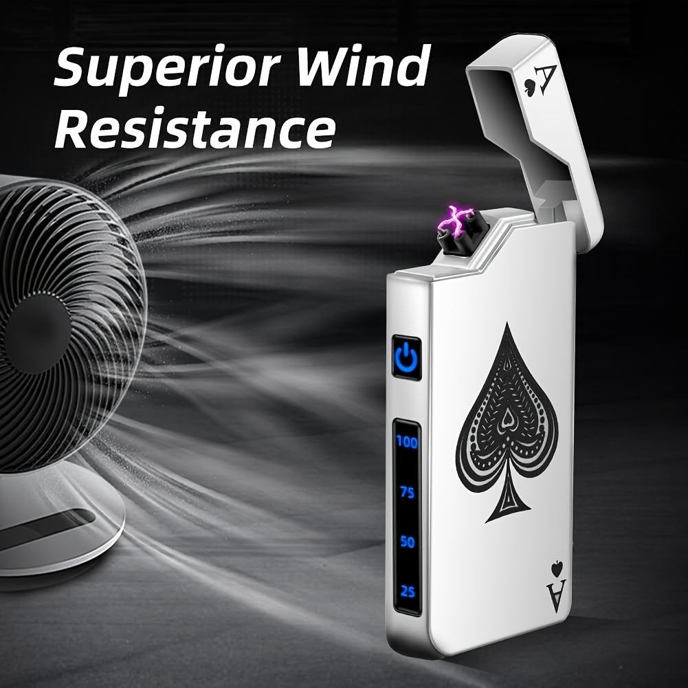 A Black Spade Ace Patterned Electronic Lighter, Windproof Lighter, Outdoor Lighter, Home Lighter
