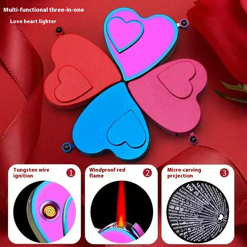 Heart Lighter 3-in-1: USB Rechargeable + LED Flashlight + Bottle Opener