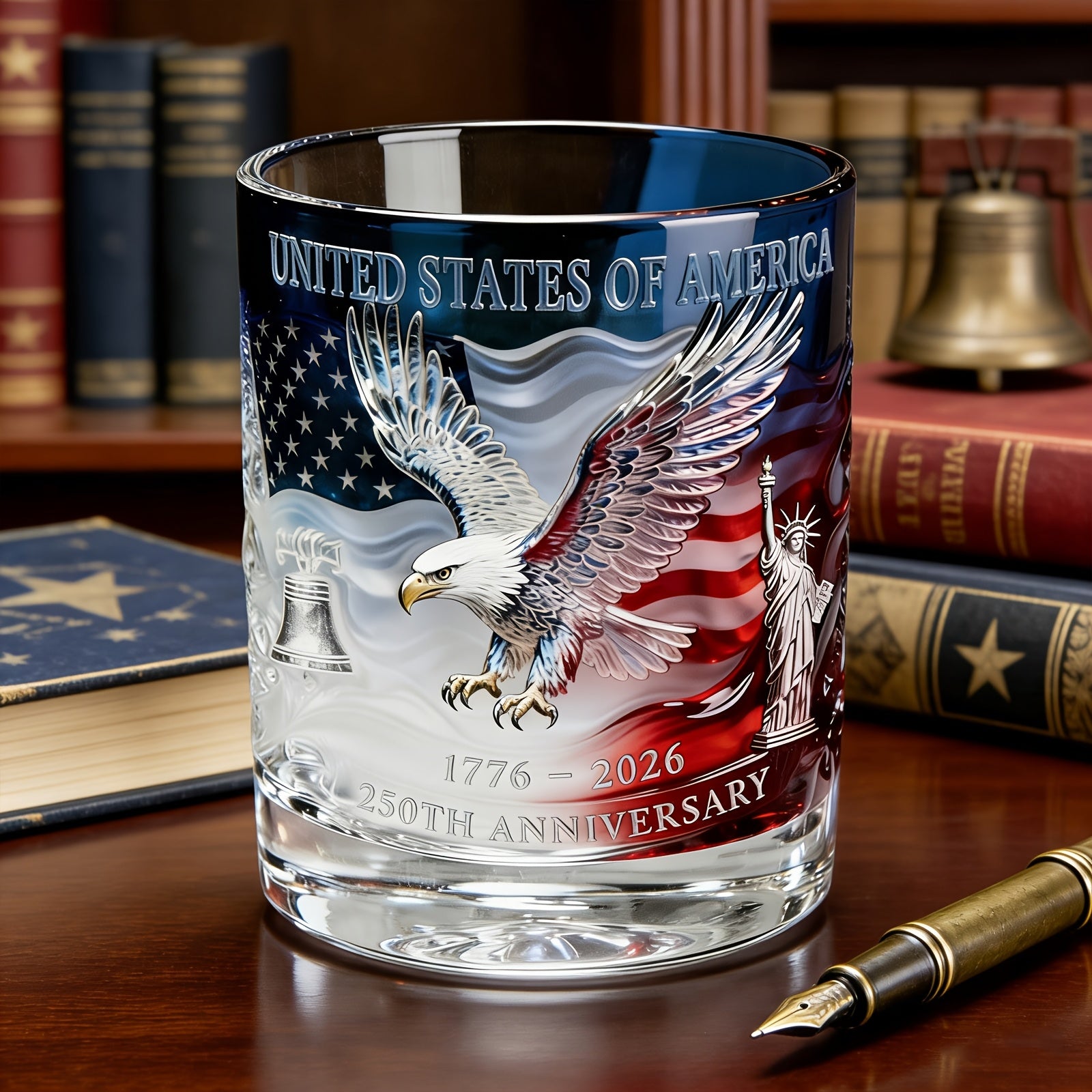 Commemorative Whiskey Glass Celebrating The 250Th Anniversary of The United States, a Collectible Patriotic Gift for Independence Day on July 4Th