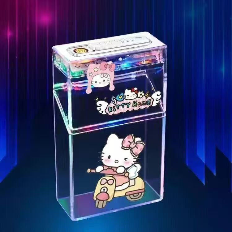 Creative personality transparent cigarette box charging lighter all-in-one cartoon kitty