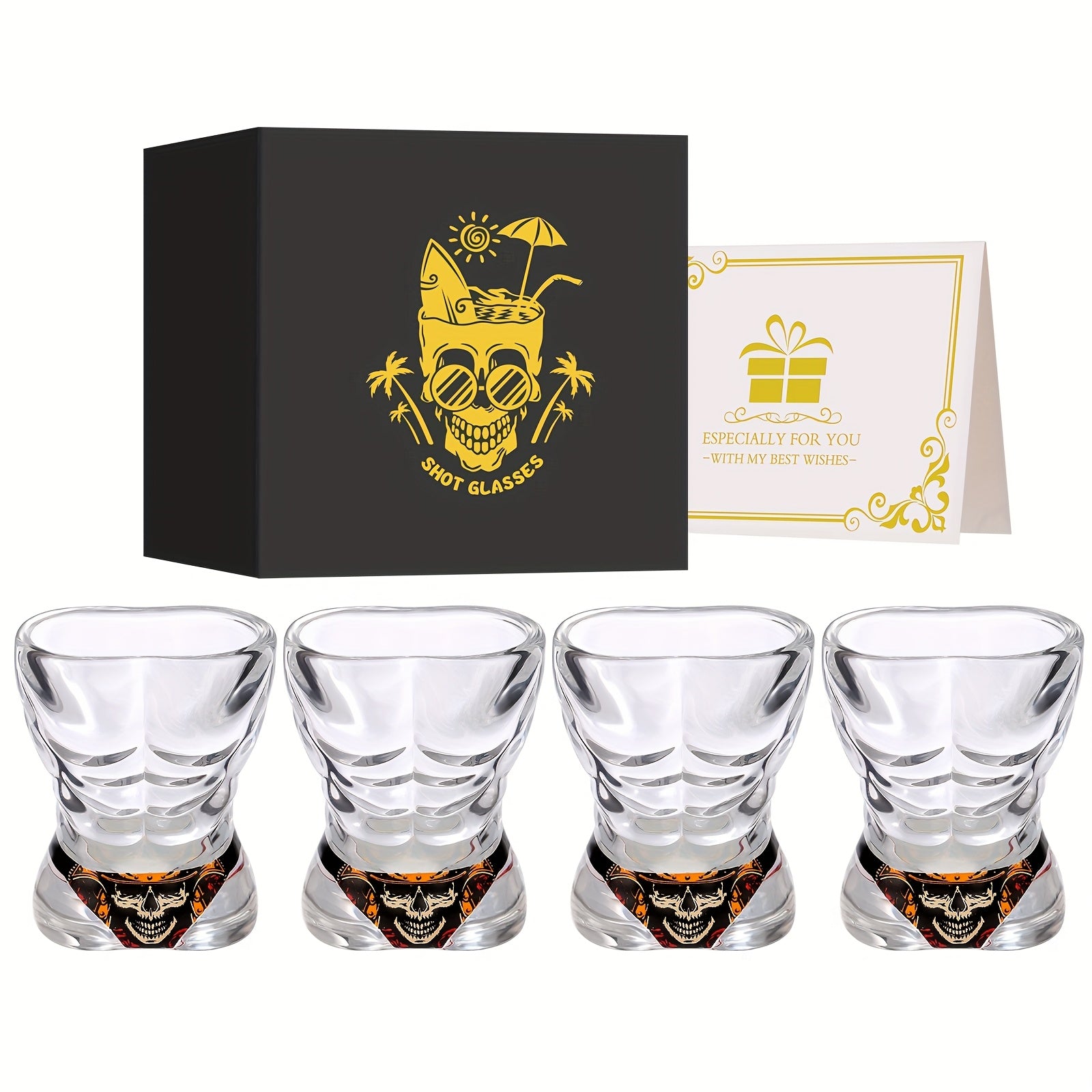 Glass Skull Style Small Wine Glasses for Muscular Men 2pcs + Bikini 2pcs + LOGO Folding Box + Greeting Card Family Bar Wide Mouth Cup Whiskey Volga Beer Wine Glass