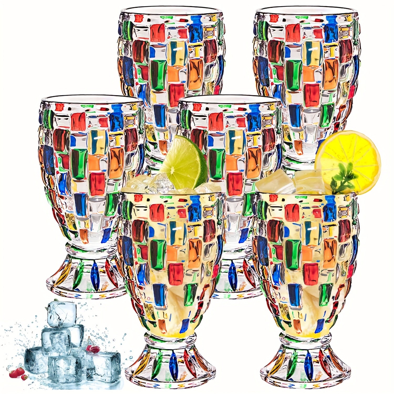 Colorful Bubbly Wine Glasses Set Of 2/6, Stem Champagne Glasses, Roostertail Glasses, Wine Glasses, Iced Tea Mugs, Heavy Duty Glasses for Christmas Valentine's Day