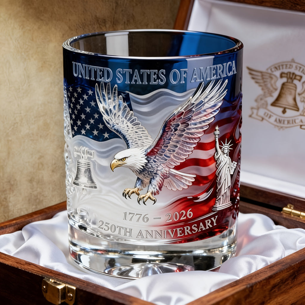 Commemorative Whiskey Glass Celebrating The 250Th Anniversary of The United States, a Collectible Patriotic Gift for Independence Day on July 4Th