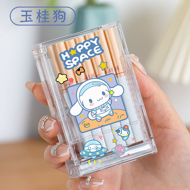 Cute cartoon-style rechargeable lighter and cigarette case combo, customizable with pictures.