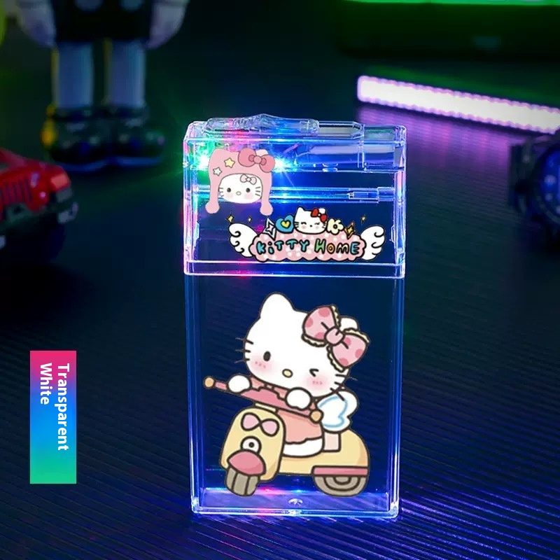 Creative personality transparent cigarette box charging lighter all-in-one cartoon kitty