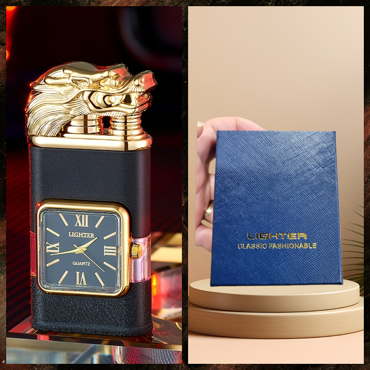 1pc, Dual-flame Creative Windproof Torch Lighter, Portable Lighter That Can Be Repeatedly Filled with Butane Gas, Retro Quartz Dial, Faucet, Eagle Head, Torch Lighter, Men's Gift, Gift Box Packaging (without Butane Gas)