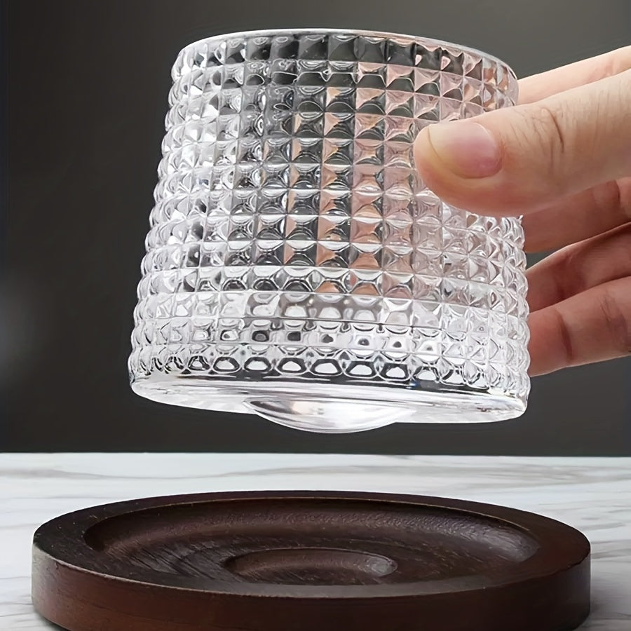 [Creative Whiskey Glass] Reusable Rotating Whiskey Glass Cup Set with Wooden Base | Dishwasher Safe, Perfect for Cocktails & Spirits, Creative Home Bar Accessory