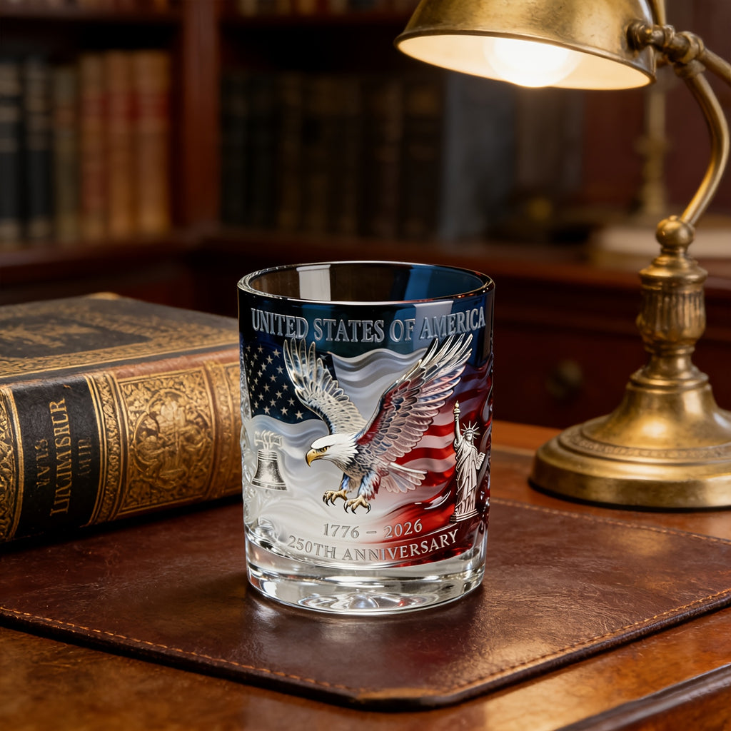 Commemorative Whiskey Glass Celebrating The 250Th Anniversary of The United States, a Collectible Patriotic Gift for Independence Day on July 4Th