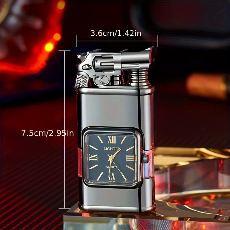 1pc, Dual-flame Creative Windproof Torch Lighter, Portable Lighter That Can Be Repeatedly Filled with Butane Gas, Retro Quartz Dial, Faucet, Eagle Head, Torch Lighter, Men's Gift, Gift Box Packaging (without Butane Gas)
