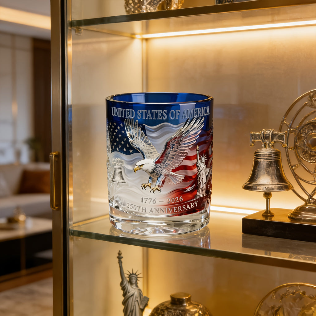 Commemorative Whiskey Glass Celebrating The 250Th Anniversary of The United States, a Collectible Patriotic Gift for Independence Day on July 4Th