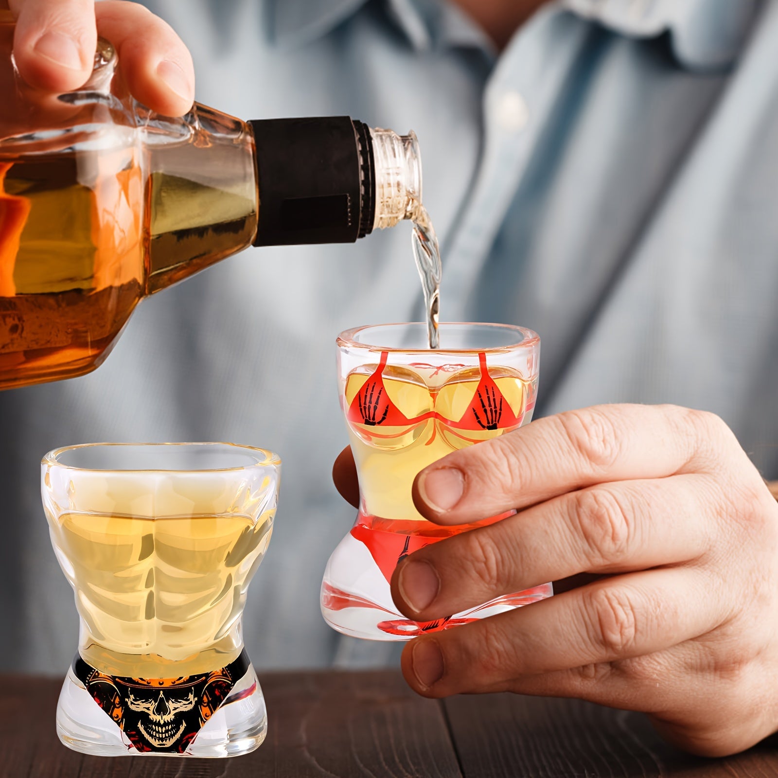 Glass Skull Style Small Wine Glasses for Muscular Men 2pcs + Bikini 2pcs + LOGO Folding Box + Greeting Card Family Bar Wide Mouth Cup Whiskey Volga Beer Wine Glass