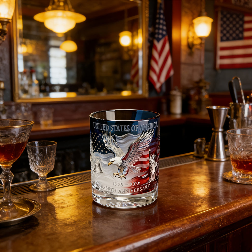 Commemorative Whiskey Glass Celebrating The 250Th Anniversary of The United States, a Collectible Patriotic Gift for Independence Day on July 4Th