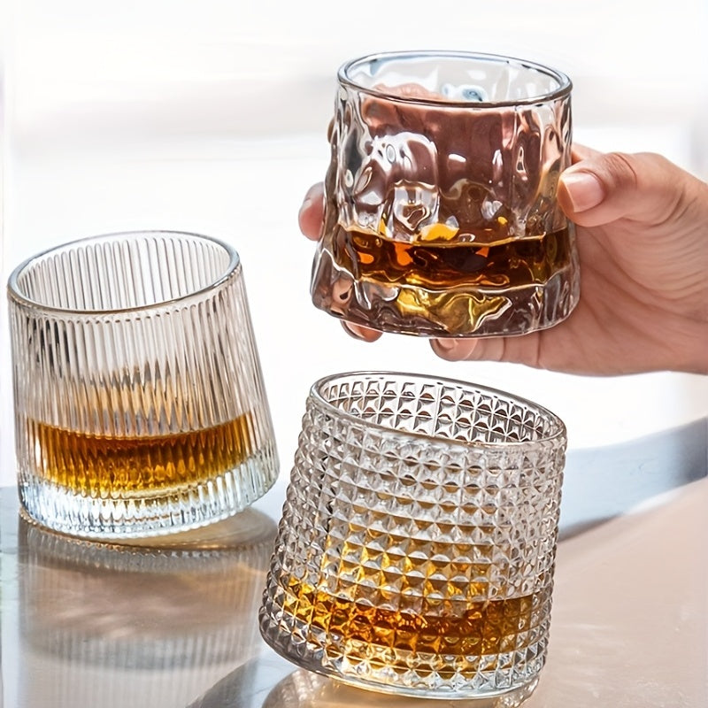 [Creative Whiskey Glass] Reusable Rotating Whiskey Glass Cup Set with Wooden Base | Dishwasher Safe, Perfect for Cocktails & Spirits, Creative Home Bar Accessory